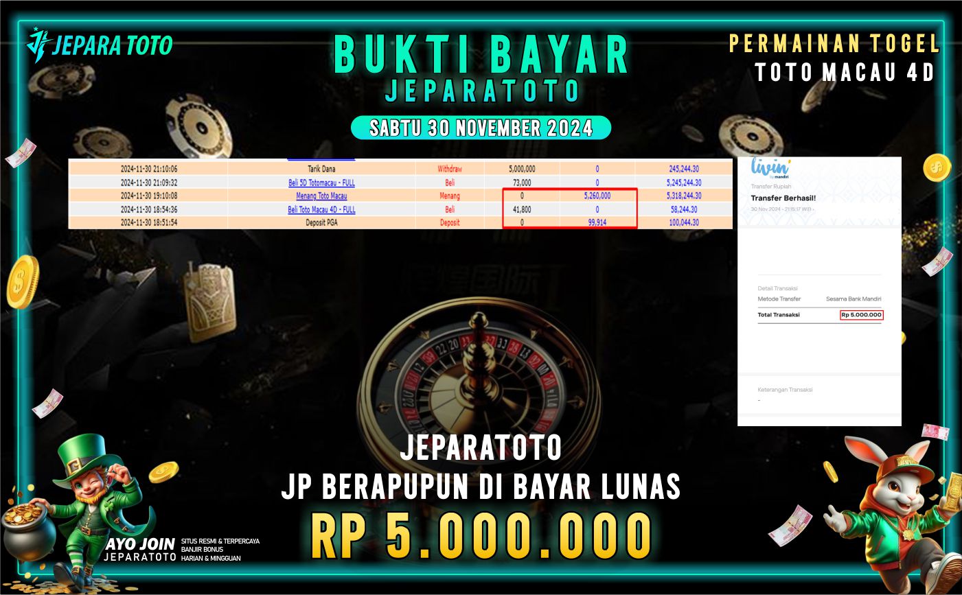 BUKTI KEMENANGAN CASINO LIVE GAME TOTO MACAU 4D MEMBER JEPARATOTO