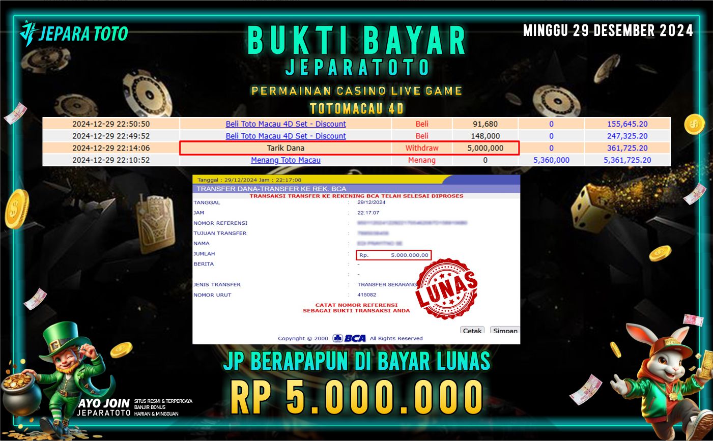 BUKTI KEMENANGAN CASINO LIVE GAME TOTOMACAU 4D MEMBER JEPARATOTO