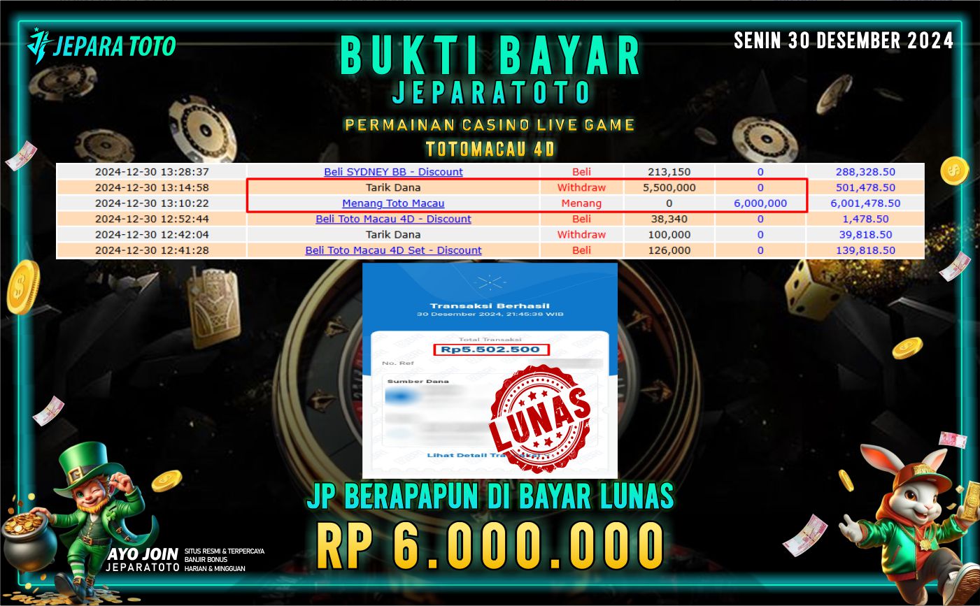 BUKTI KEMENANGAN CASINO LIVE GAME TOTOMACAU 4D MEMBER JEPARATOTO