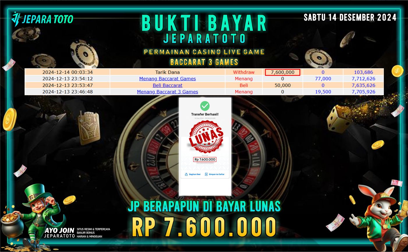 BUKTI KEMENANGAN CASINO LIVE GAME BACCARAT 3 MEMBER JEPARATOTO