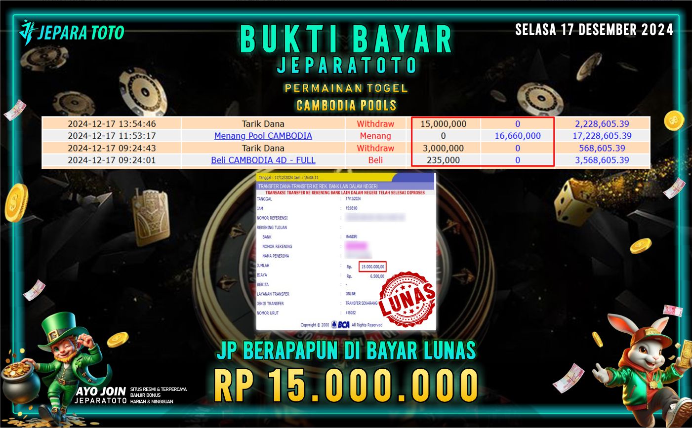 BUKTI KEMENANGAN TOGEL CAMBODIA POOLS MEMBER JEPARATOTO