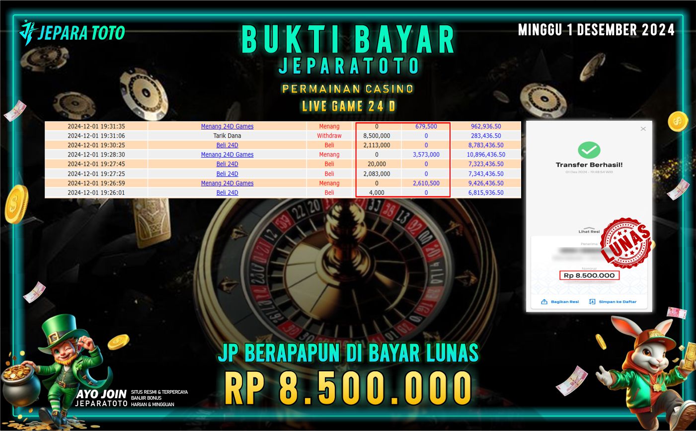 BUKTI KEMENANGAN CASINO LIVE GAME 24 D MEMBER JEPARATOTO