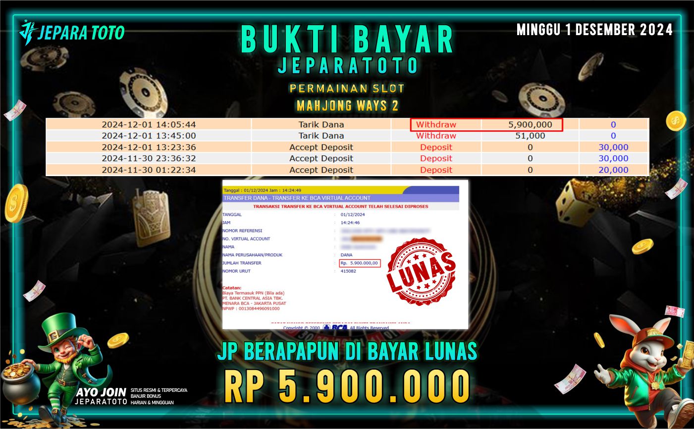 BUKTI KEMENANGAN SLOT MAHJONG WAYS 2 MEMBER JEPARATOTO