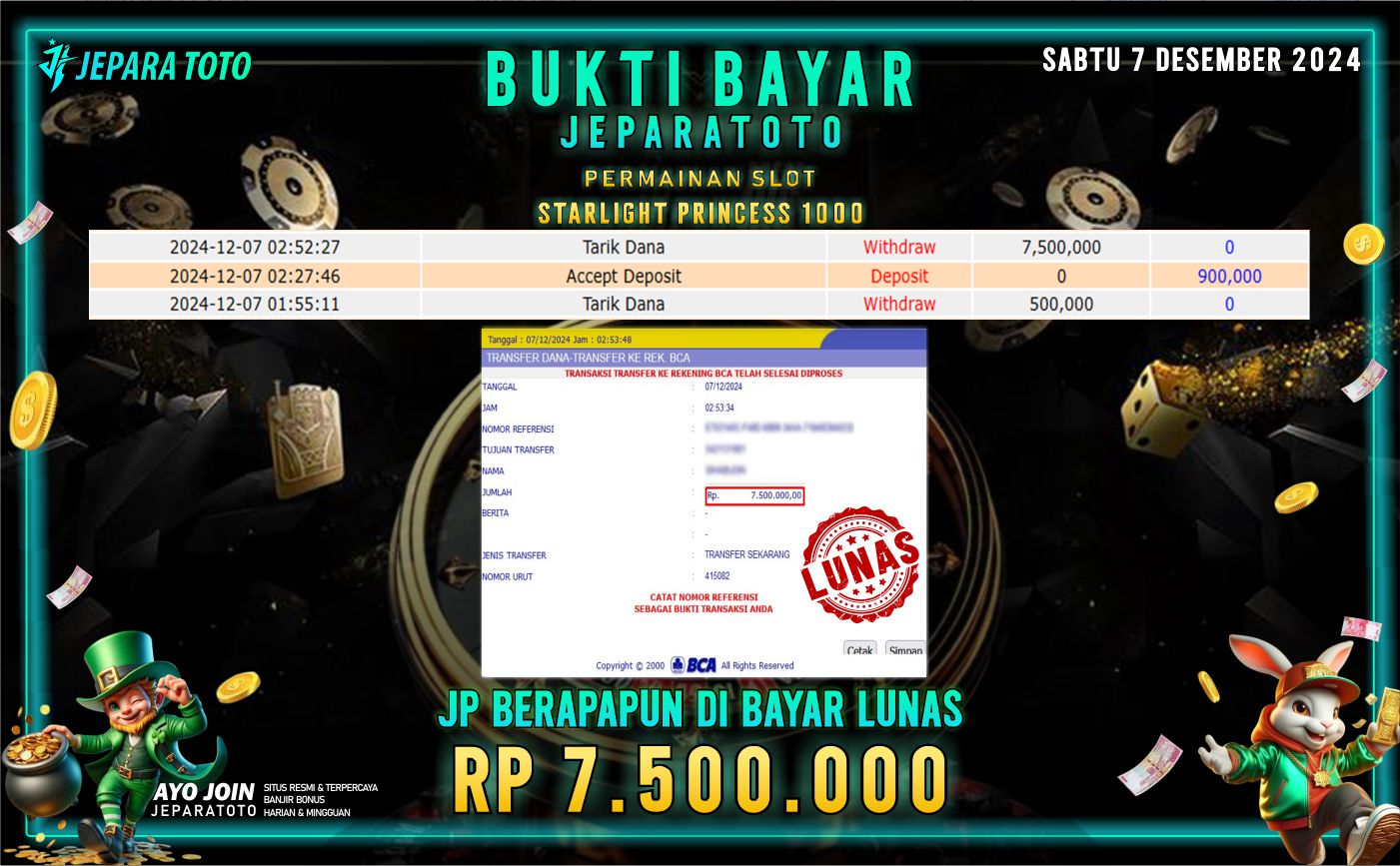 BUKTI KEMENANGAN SLOT STARLIGHT PRINCESS 1000 MEMBER JEPARATOTO