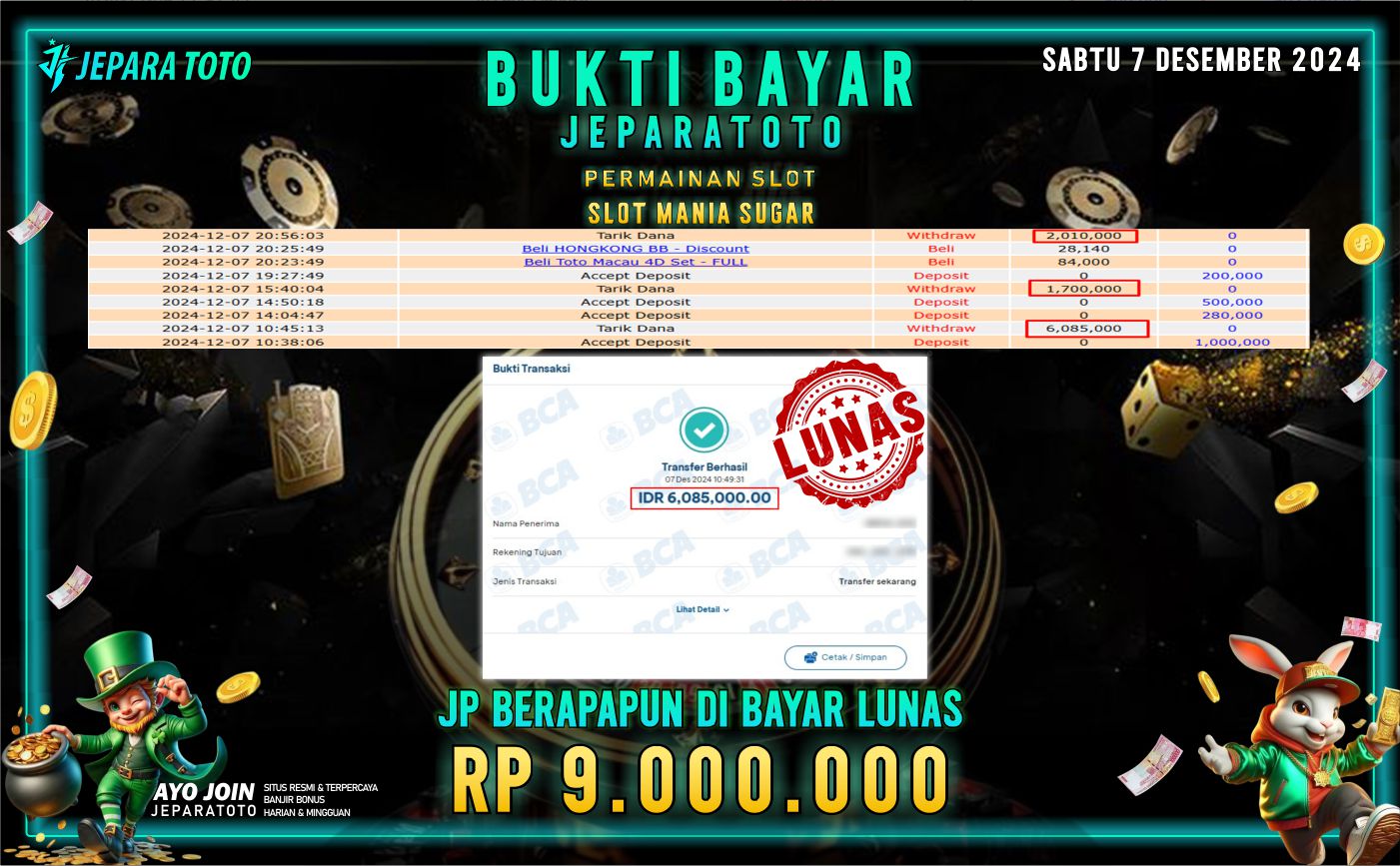 BUKTI KEMENANGAN SLOT MANIA SUGAR MEMBER JEPARATOTO