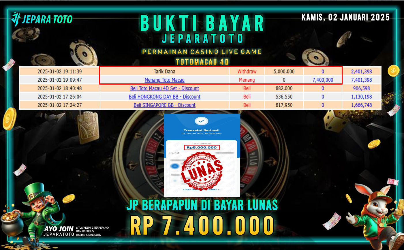 BUKTI KEMENANGAN CASINO LIVE GAME TOTOMACAU 4D MEMBER JEPARATOTO