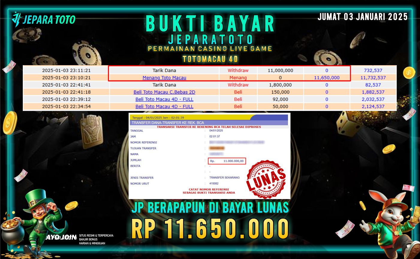 BUKTI KEMENANGAN CASINO LIVE GAME TOTOMACAU 4D GAMES MEMBER JEPARATOTO