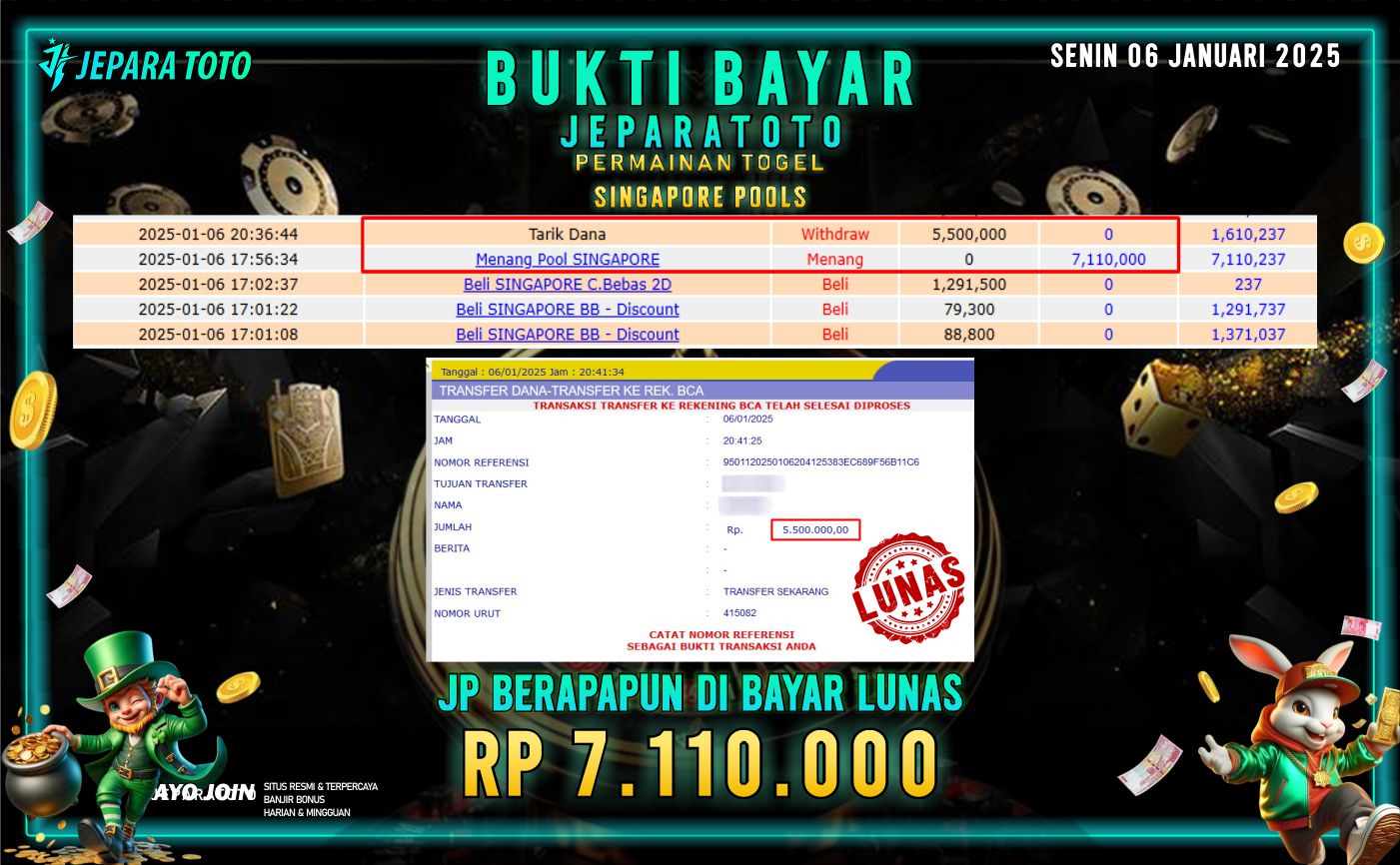 BUKTI KEMENANGAN TOGEL SINGAPORE POOLS MEMBER JEPARATOTO