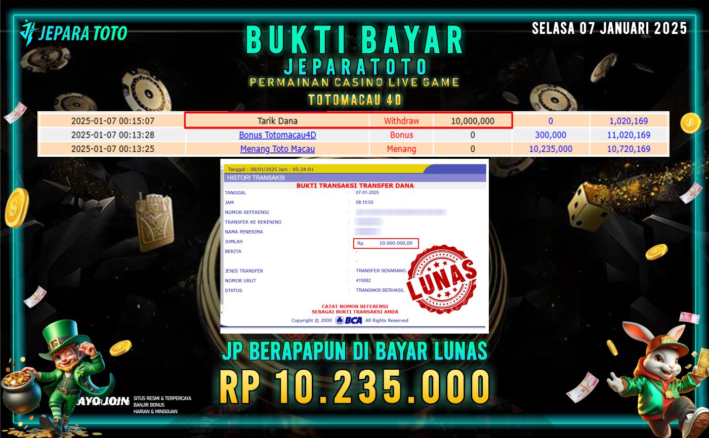 BUKTI KEMENANGAN CASINO LIVE GAME TOTO MACAU 4D MEMBER JEPARATOTO