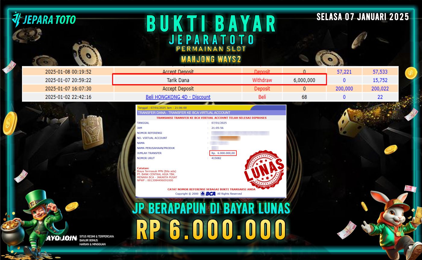 BUKTI KEMENANGAN SLOT MAHJONG WAYS 2 MEMBER JEPARATOTO