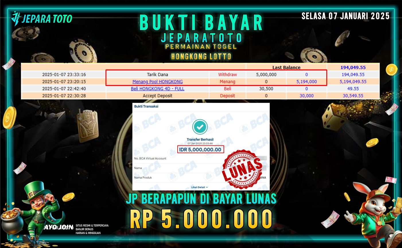 BUKTI KEMENANGAN TOGEL HONGKONG LOTTO MEMBER JEPARATOTO