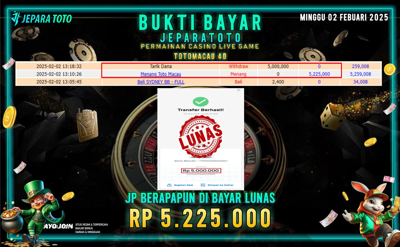 BUKTI KEMENANGAN CASINO LIVE GAME TOTOMACAU 4D MEMBER JEPARATOTO