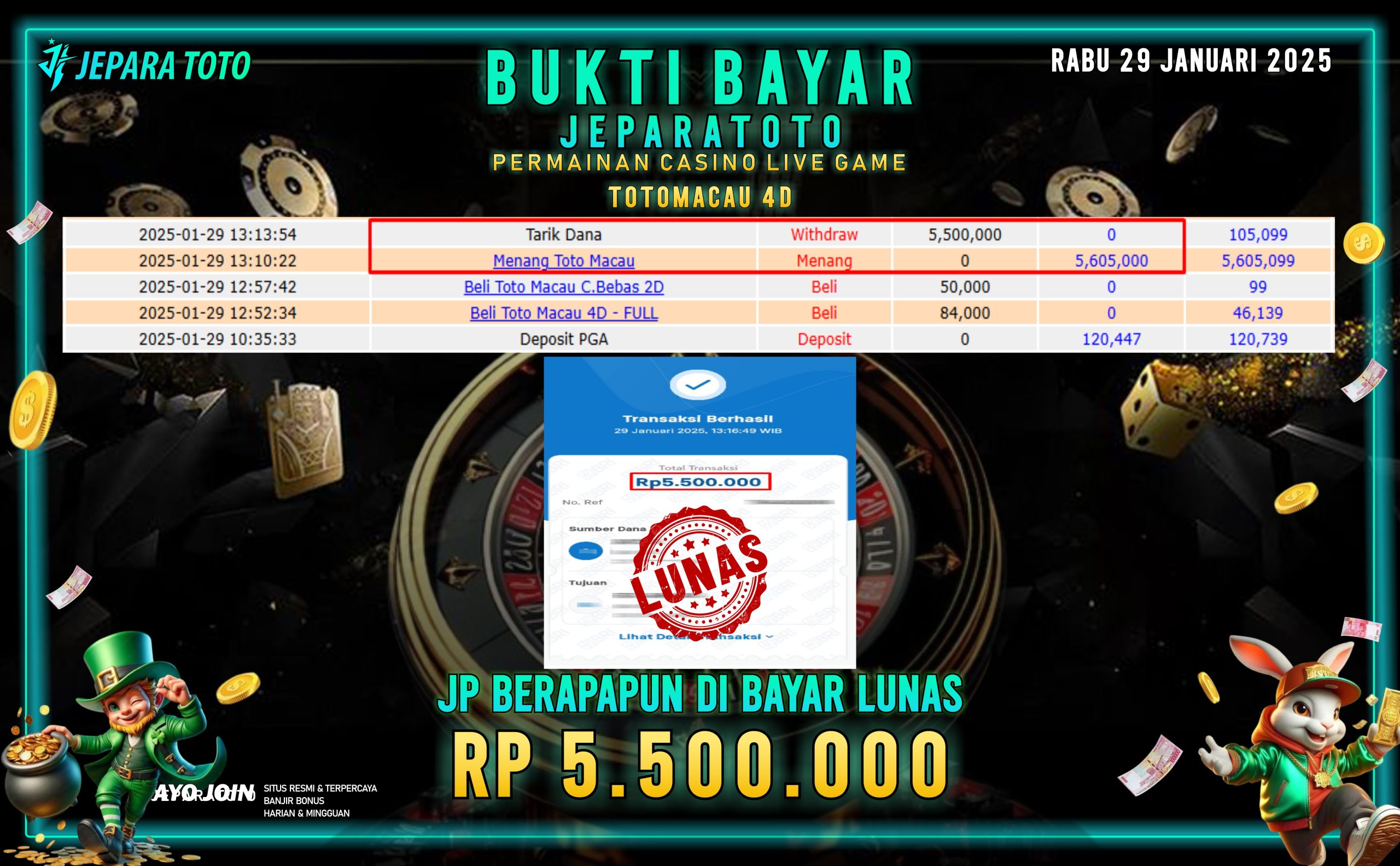 BUKTI KEMENANGAN CASINO LIVE GAME TOTOMACAU 4D MEMBER JEPARATOTO