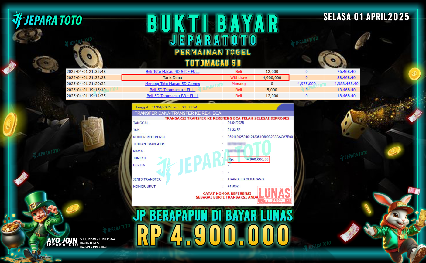 BUKTI KEMENANGAN TOGEL MEMBER JEPARATOTO | TOTOMACAU 5D
