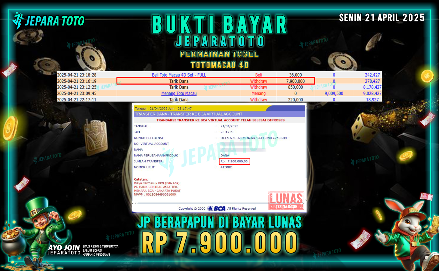 BUKTI KEMENANGAN TOGEL MEMBER JEPARATOTO | TOTOMACAU 4D