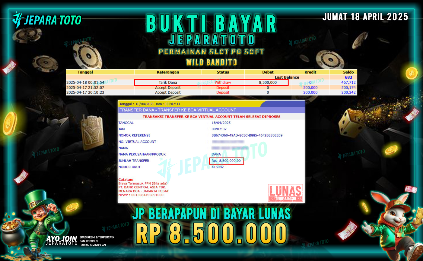 BUKTI KEMENANGAN MEMBER JEPARATOTO SLOT PG SOFT | GAME WILD BANDITO