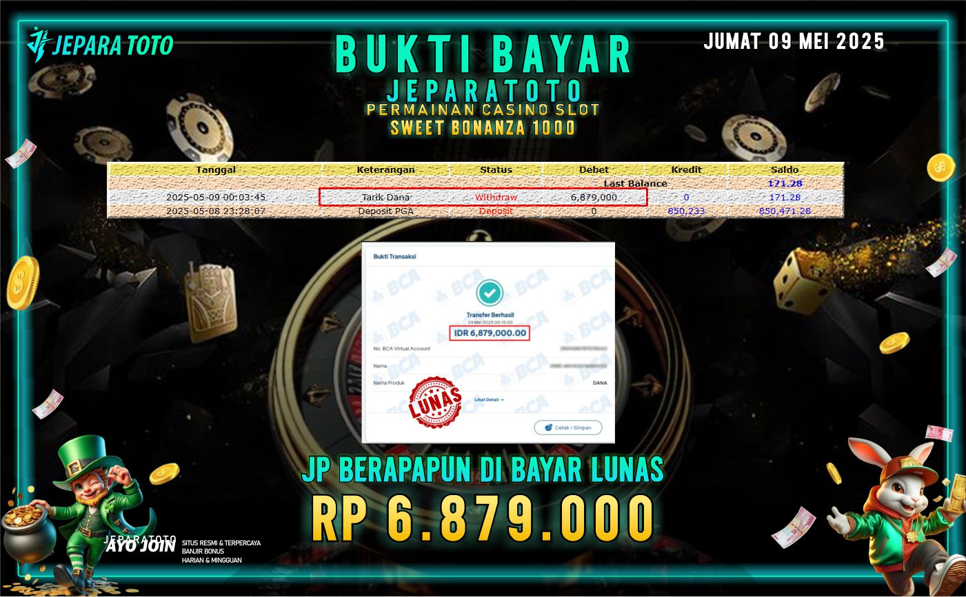 BUKTI KEMENANGAN MEMBER JEPARATOTO | SWEET BONANZA 1000