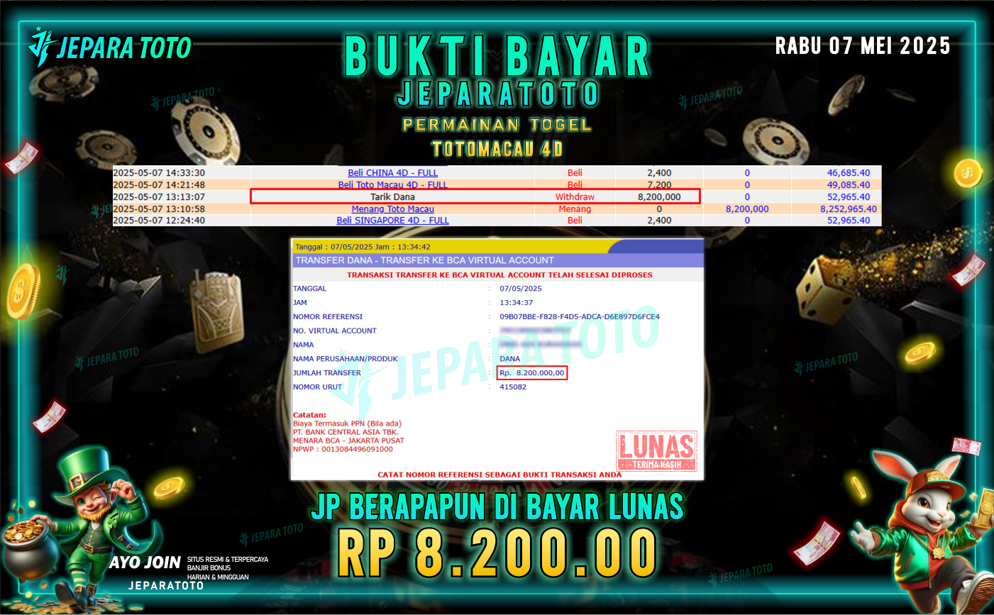 BUKTI KEMENANGAN MEMBER JEPARATOTO | TOTO MACAU 4D FULL