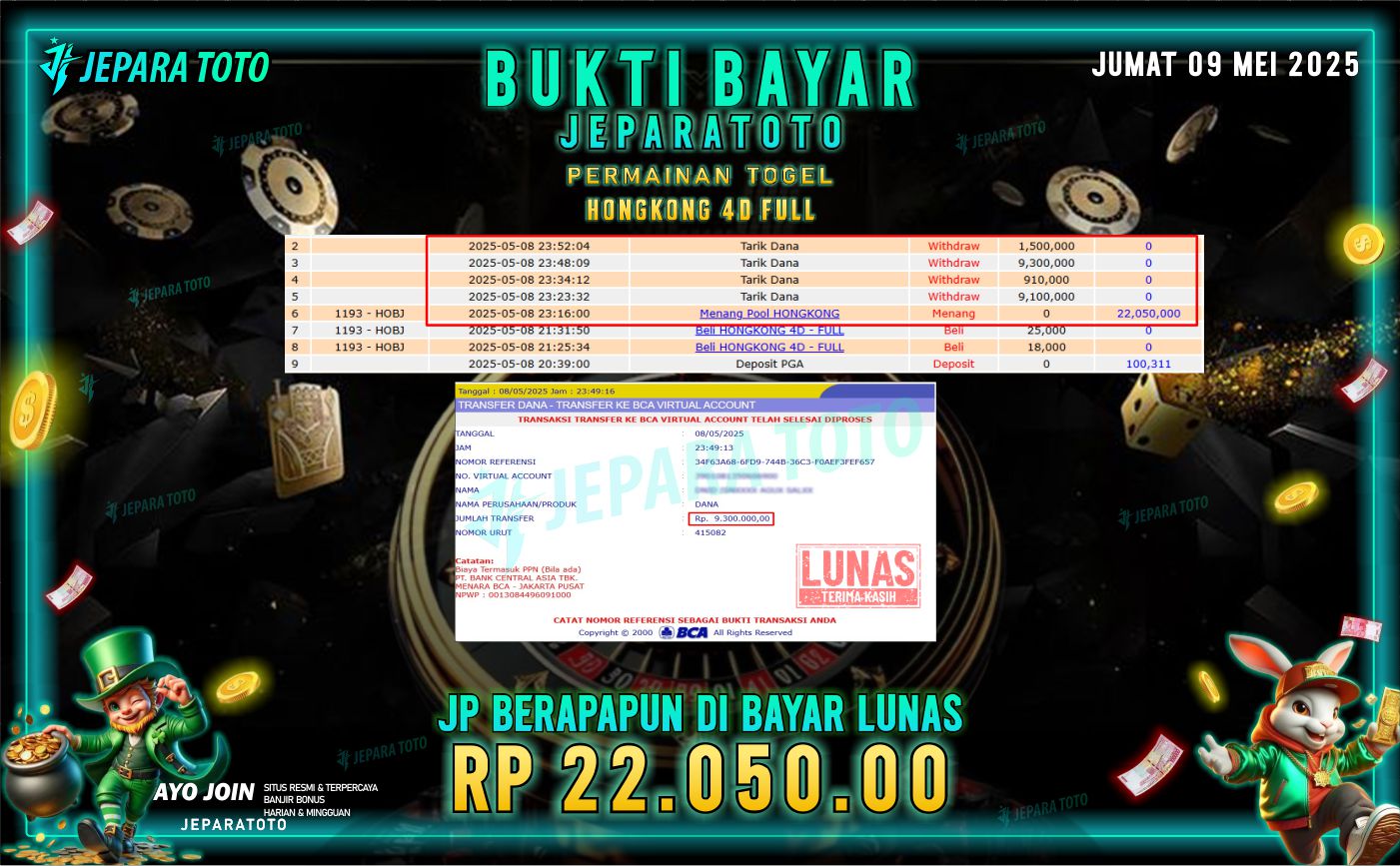 BUKTI KEMENANGAN MEMBER JEPARATOTO | HONGKONG 4D FULL