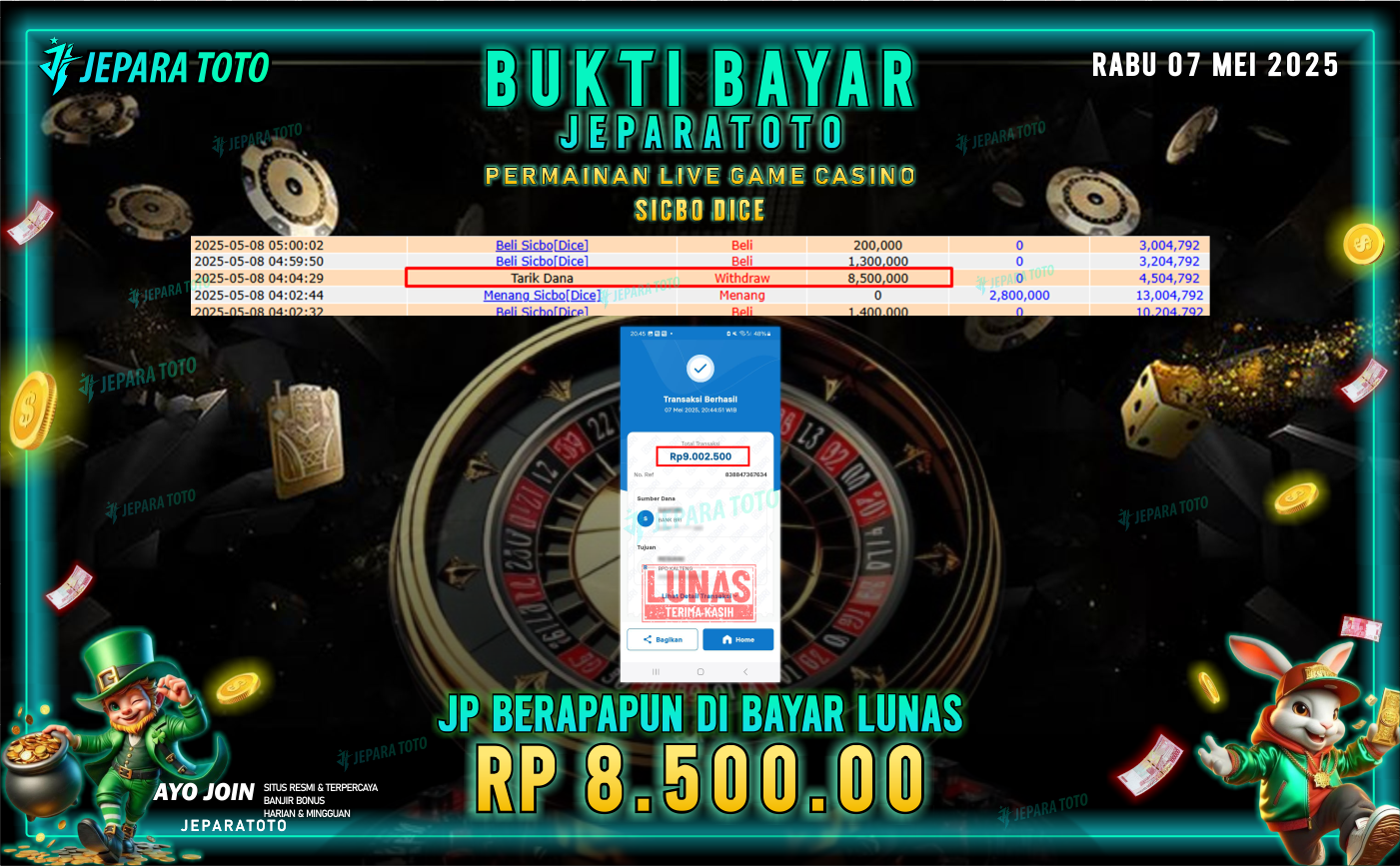 BUKTI KEMENANGAN MEMBER JEPARATOTO | SICBO DICE