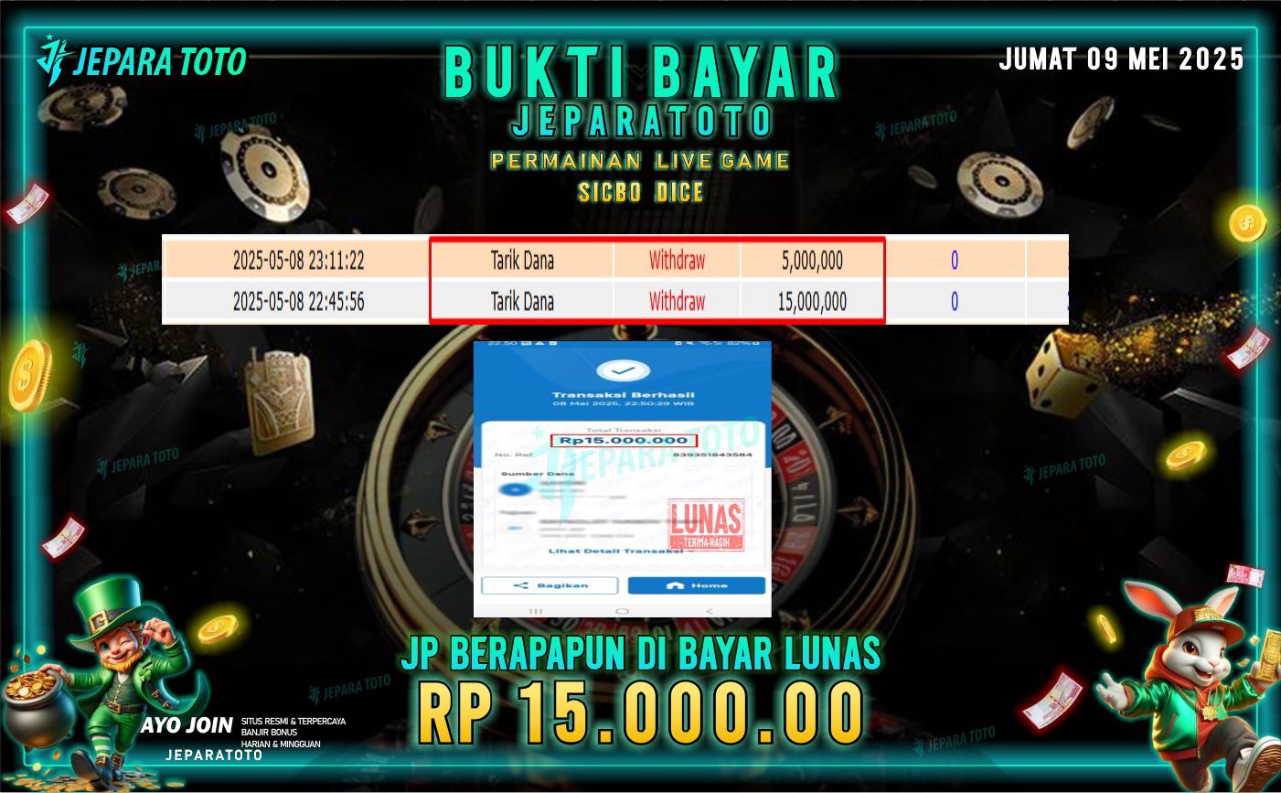 BUKTI KEMENANGAN MEMBER JEPARATOTO | SICBO DICE
