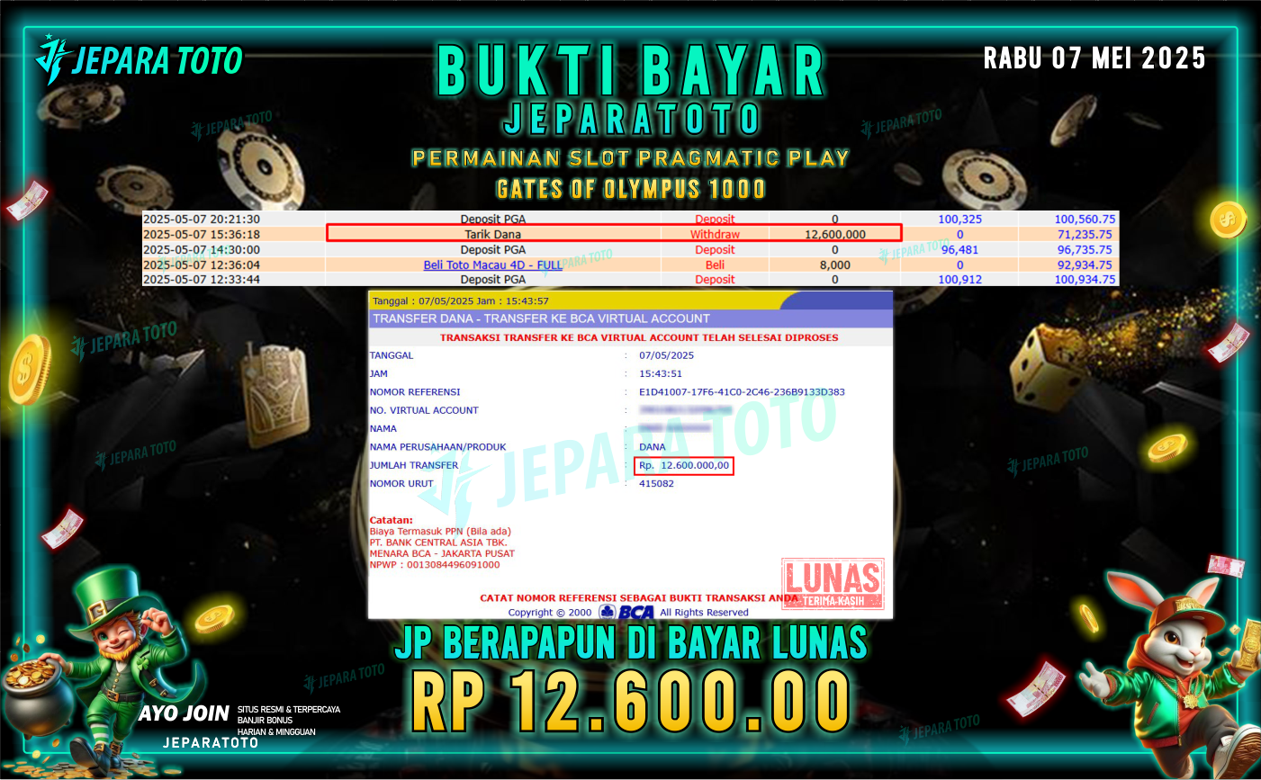 BUKTI KEMENANGAN MEMBER JEPARATOTO | GATES OF OLYMPUS 1000